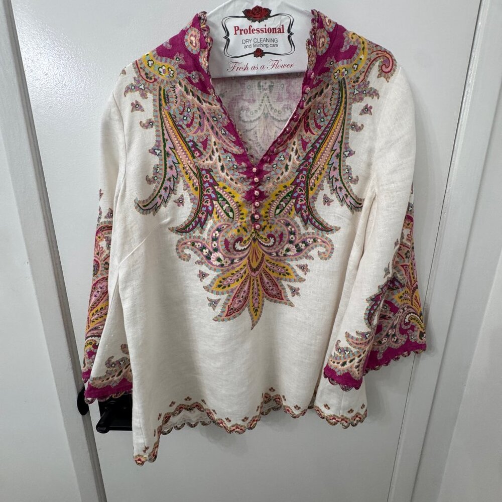 Zimmermann Teddy Scallop Tunic Pink Paisley Sz3 Like New